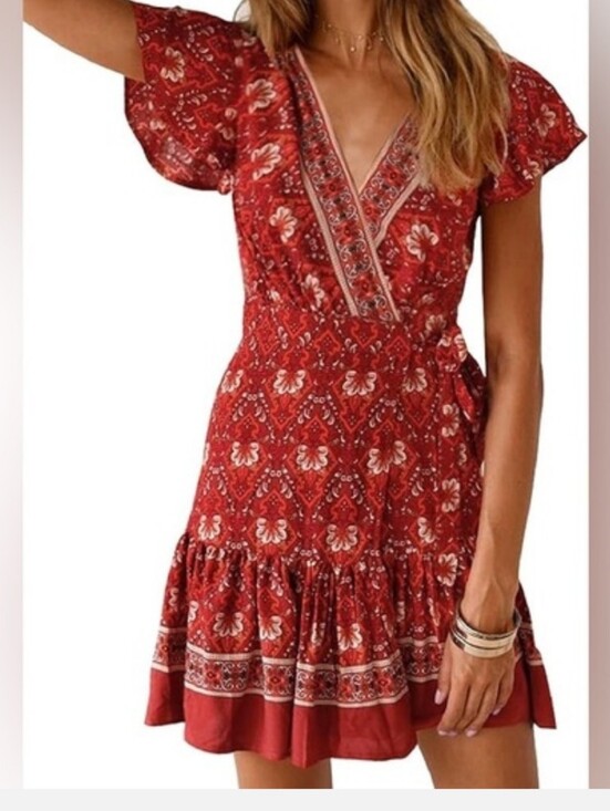 Dresses & Skirts - Zessica Floral Print Wrap Dress With Ruffle Hem